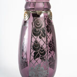 Argyl vase - purple glass and silver metal - period: art deco - twentieth century