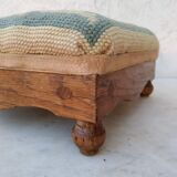 Small antique footrest stool lined canvas