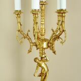 Candelabra, 6-pointed candlestick, marble, bronze, putti decoration, putto