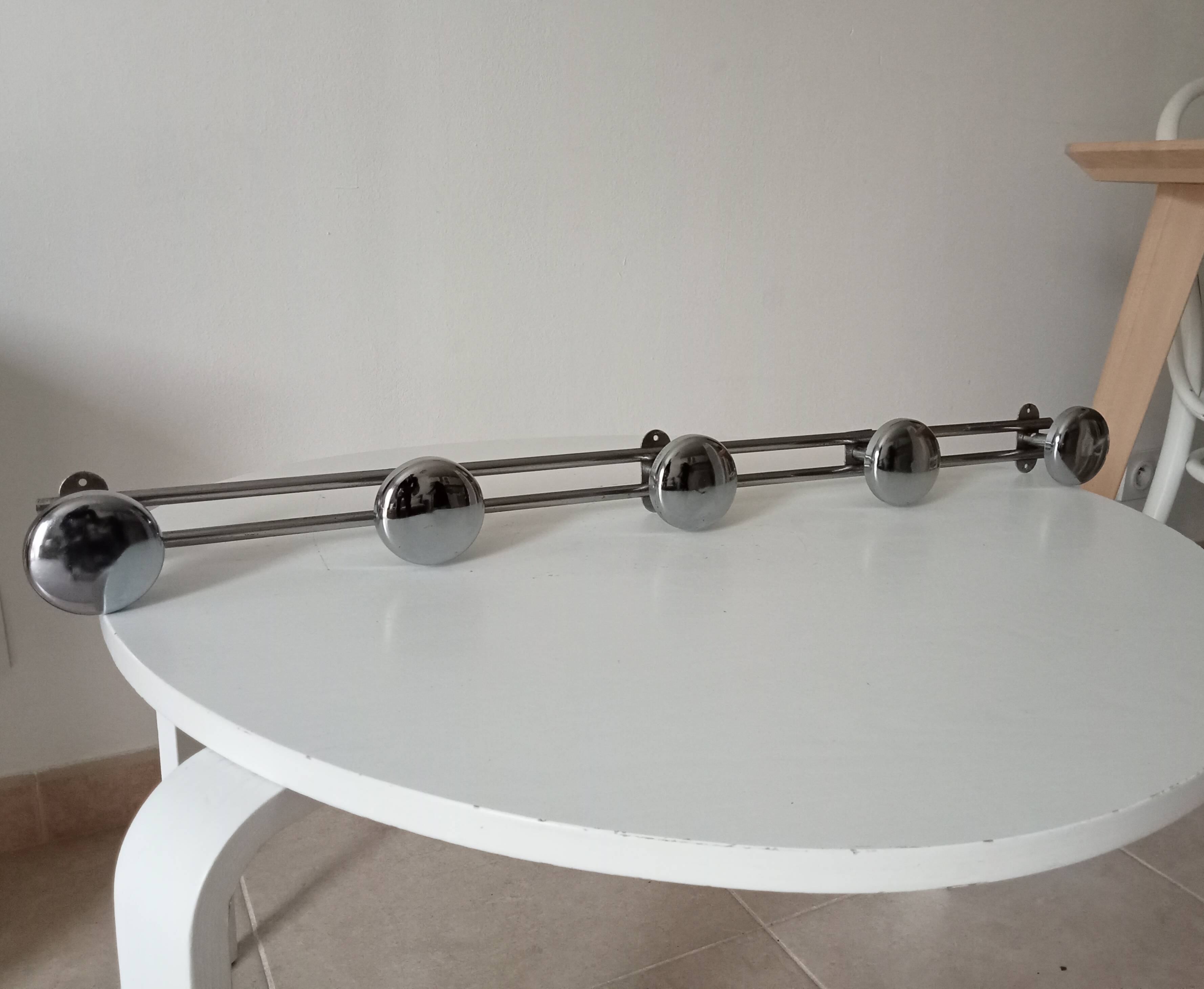 Vintage chrome wall-mounted coat rack from the 1970s