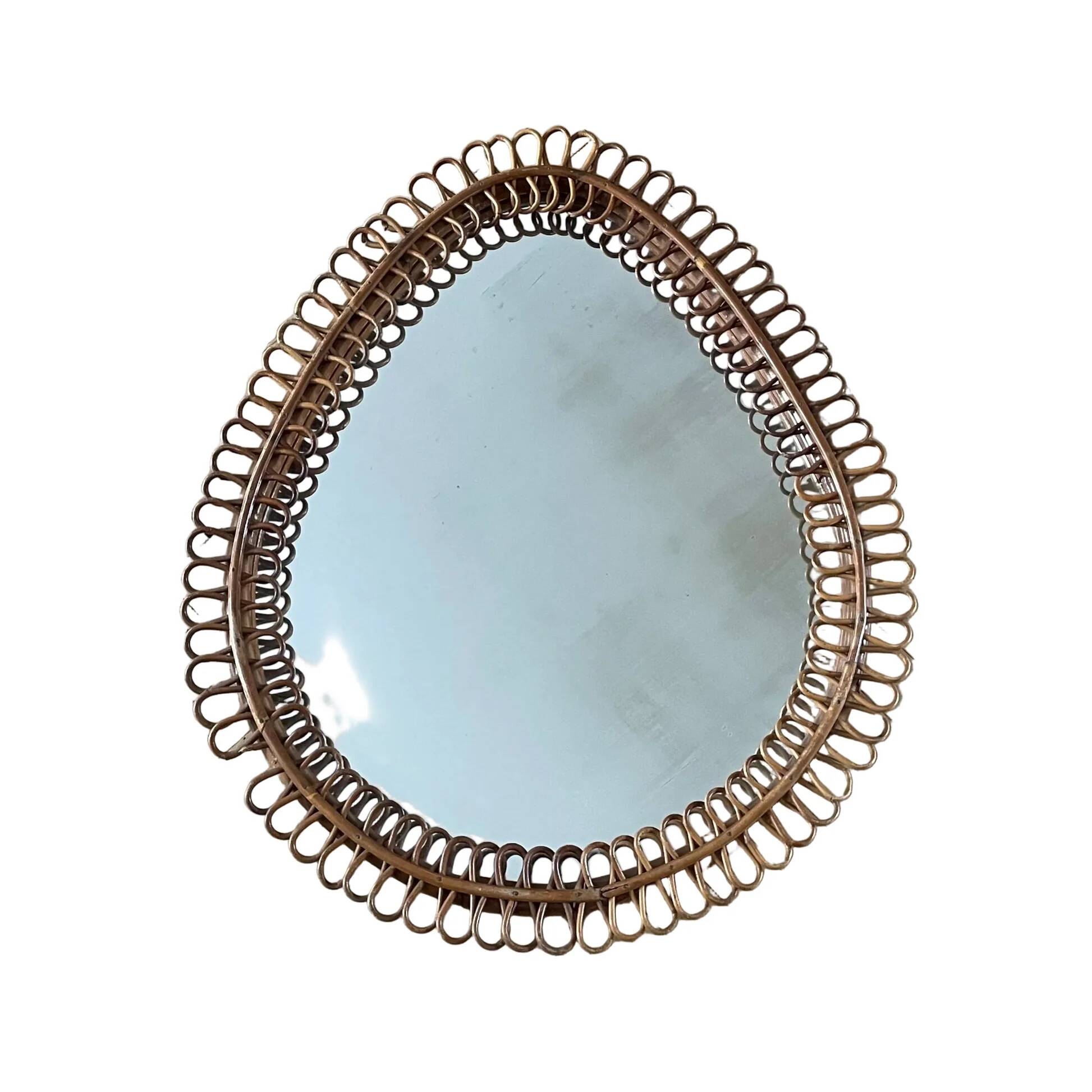 Grand miroir vintage en rotin et bambou