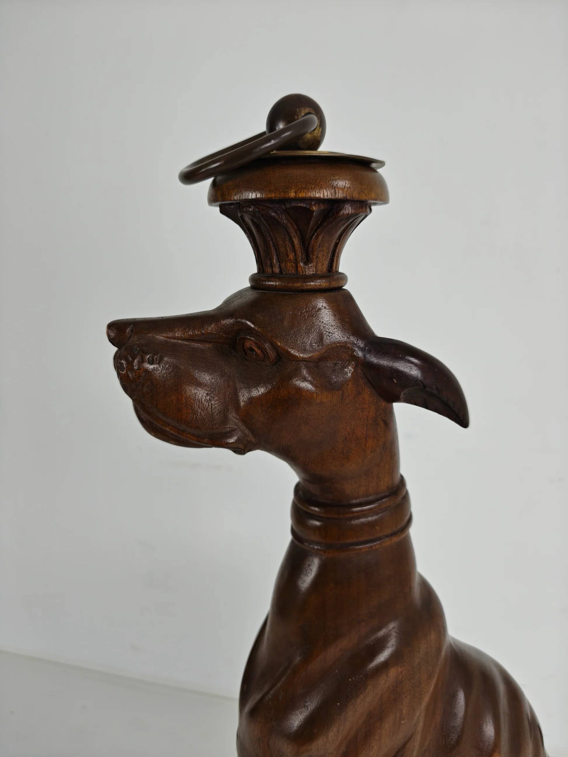 Hand-carved wooden greyhound statue - 20th century