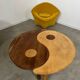 Solid wood coffee table with 2 Yin and Yang elements vintage 60s
