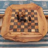 Échiquier en bois d'olivier avec tiroirs