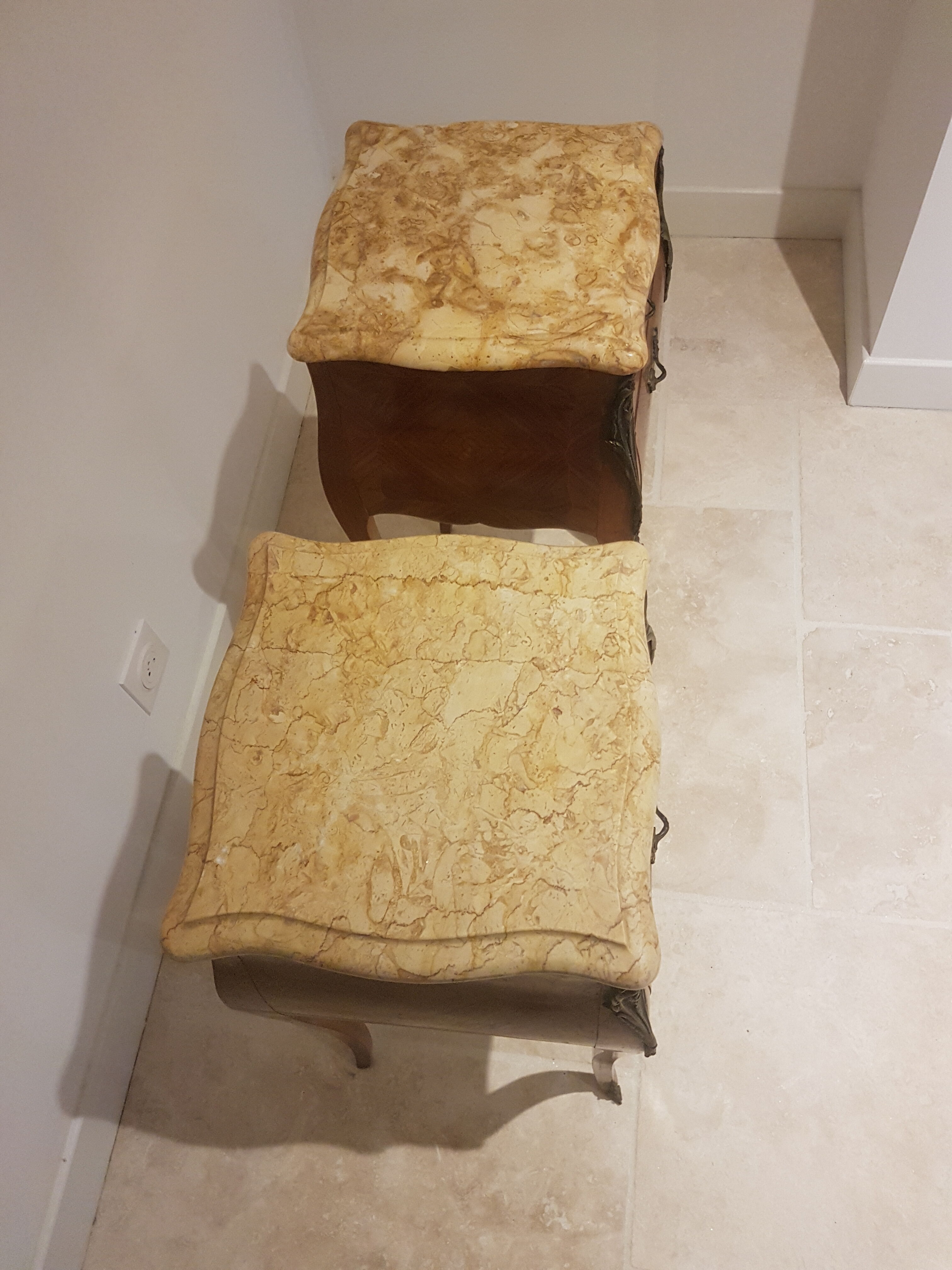 Pair of bedside tables marble top