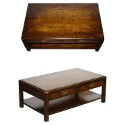 Vintage Military Campaign Coffee Table in Brass and Hardwood with Drawers