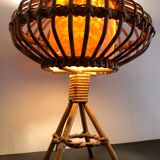 Rattan lamp in the shape of an ellipse Louis Sognot 1950