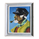 Original Swedish Modernist Oil on Panel " Portrait of Fisherman " by Tornquist - Framed