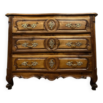 Commode Lyonnaise galbée époque Louis XV en noyer massif vers 1750