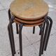 3 wooden and tube school stools