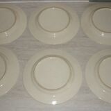 Lot de 6 assiettes plates anciennes en faïence beige et rouge