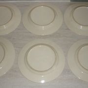 Set of 6 old flat plates in beige and red earthenware