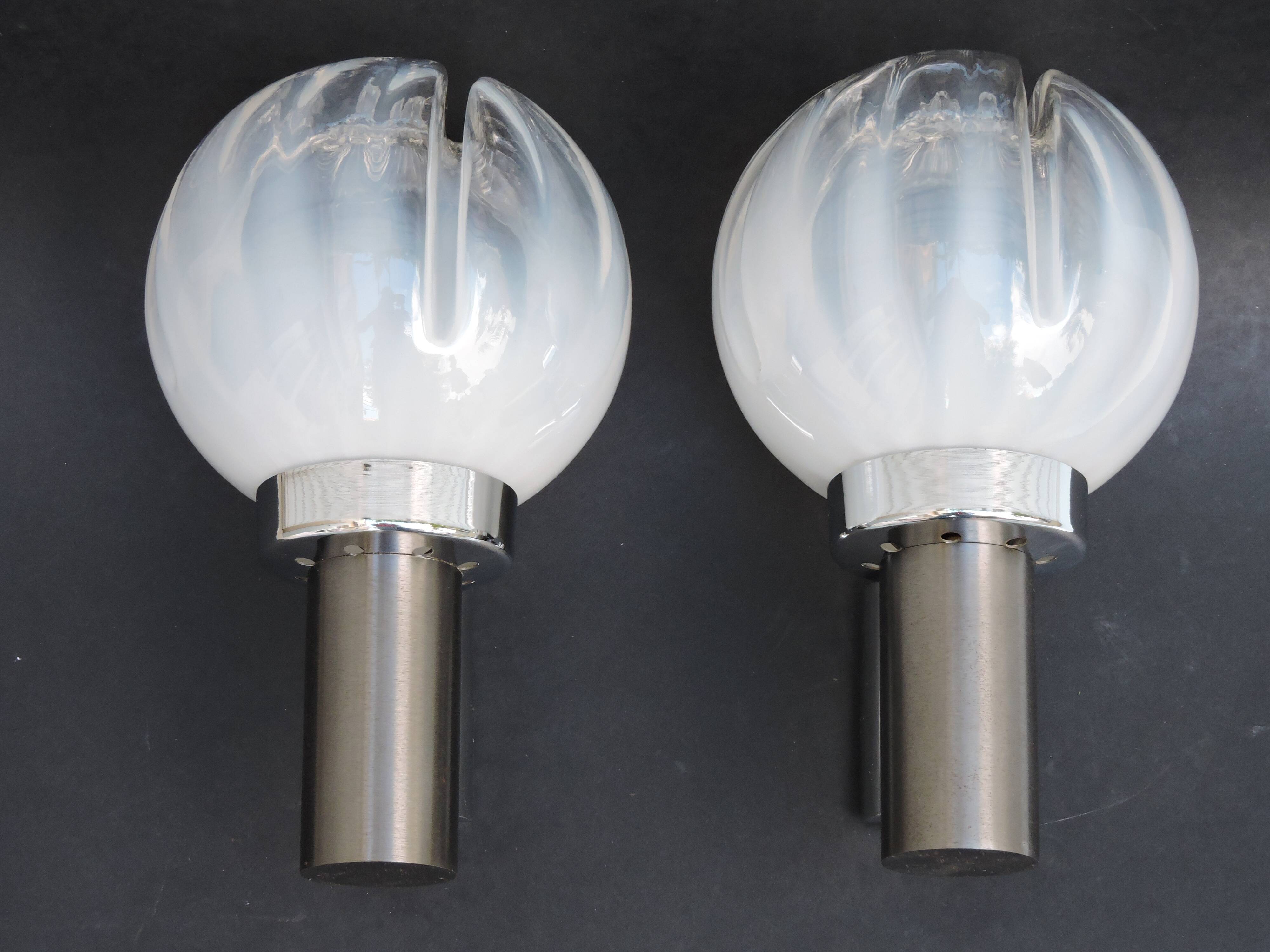 Pair of wall lamps Mazzega opalescent Murano Italy