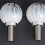 Pair of wall lamps Mazzega opalescent Murano Italy