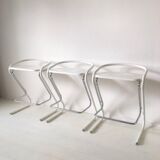 Set of three white and chrome bar stools by Thema Italy to the 1970s