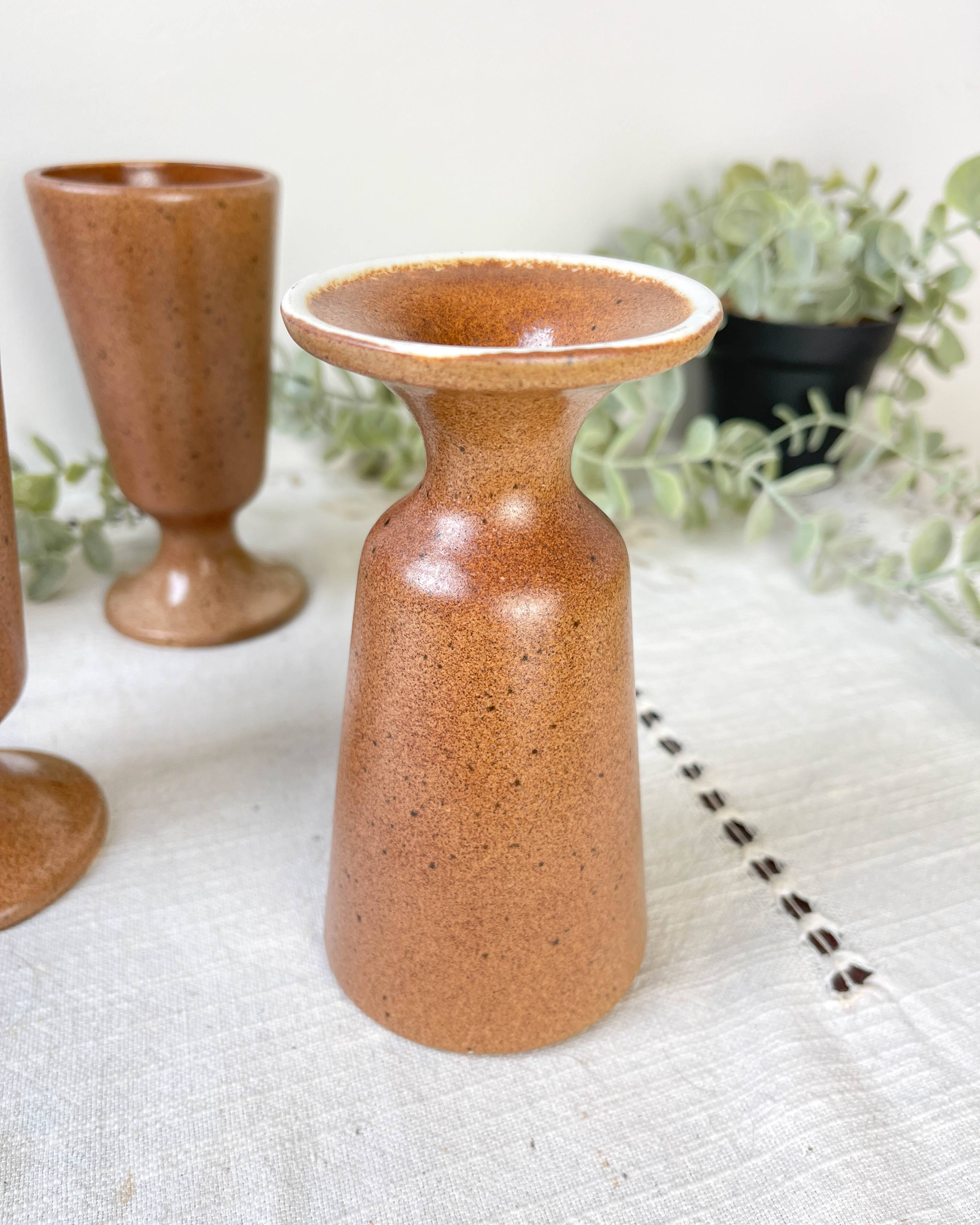 6 Vintage Mazagrans in speckled stoneware Sarreguemines France from the 1950s