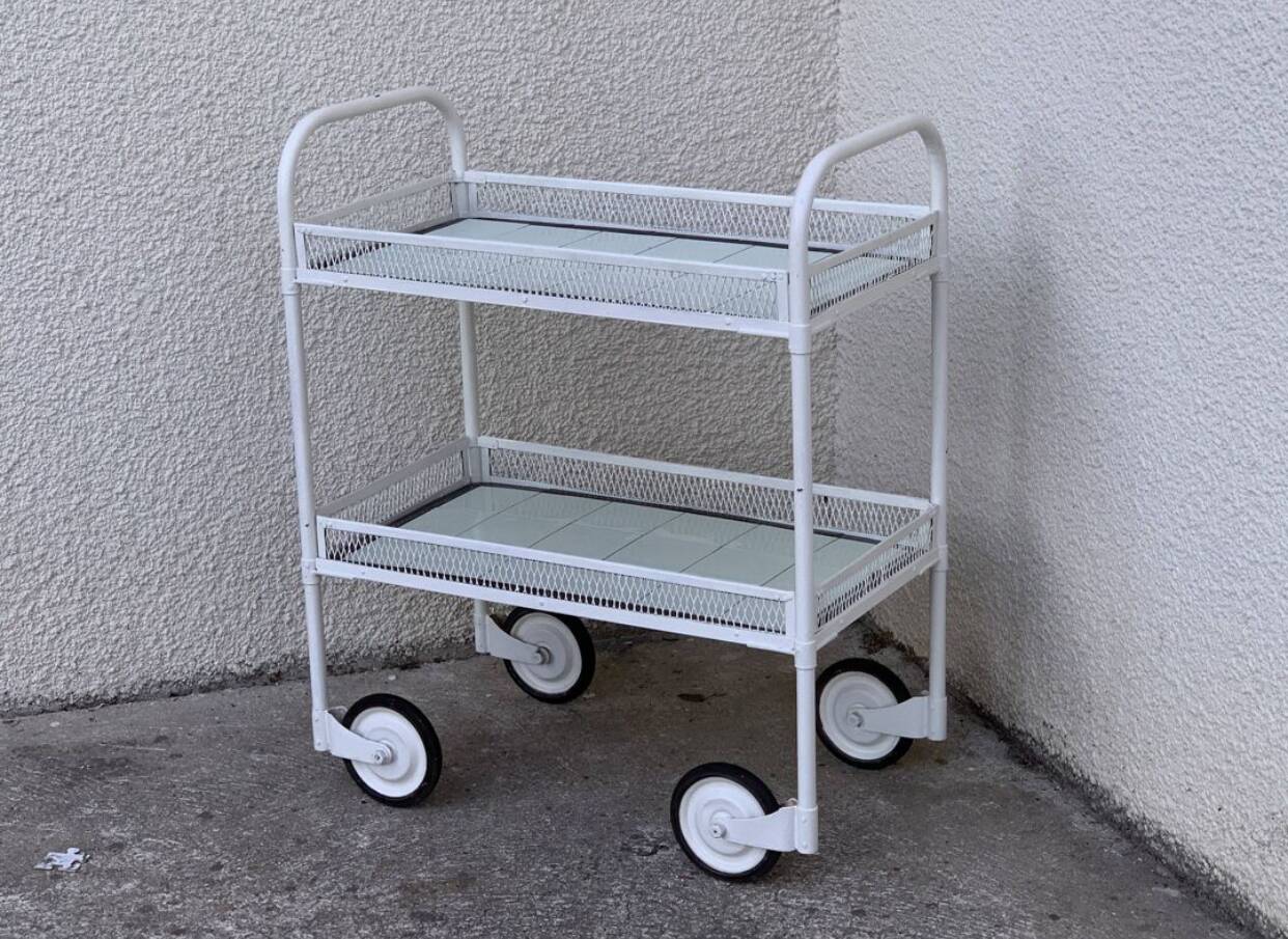 Vintage metal dessert trolley, openwork, 1950s.