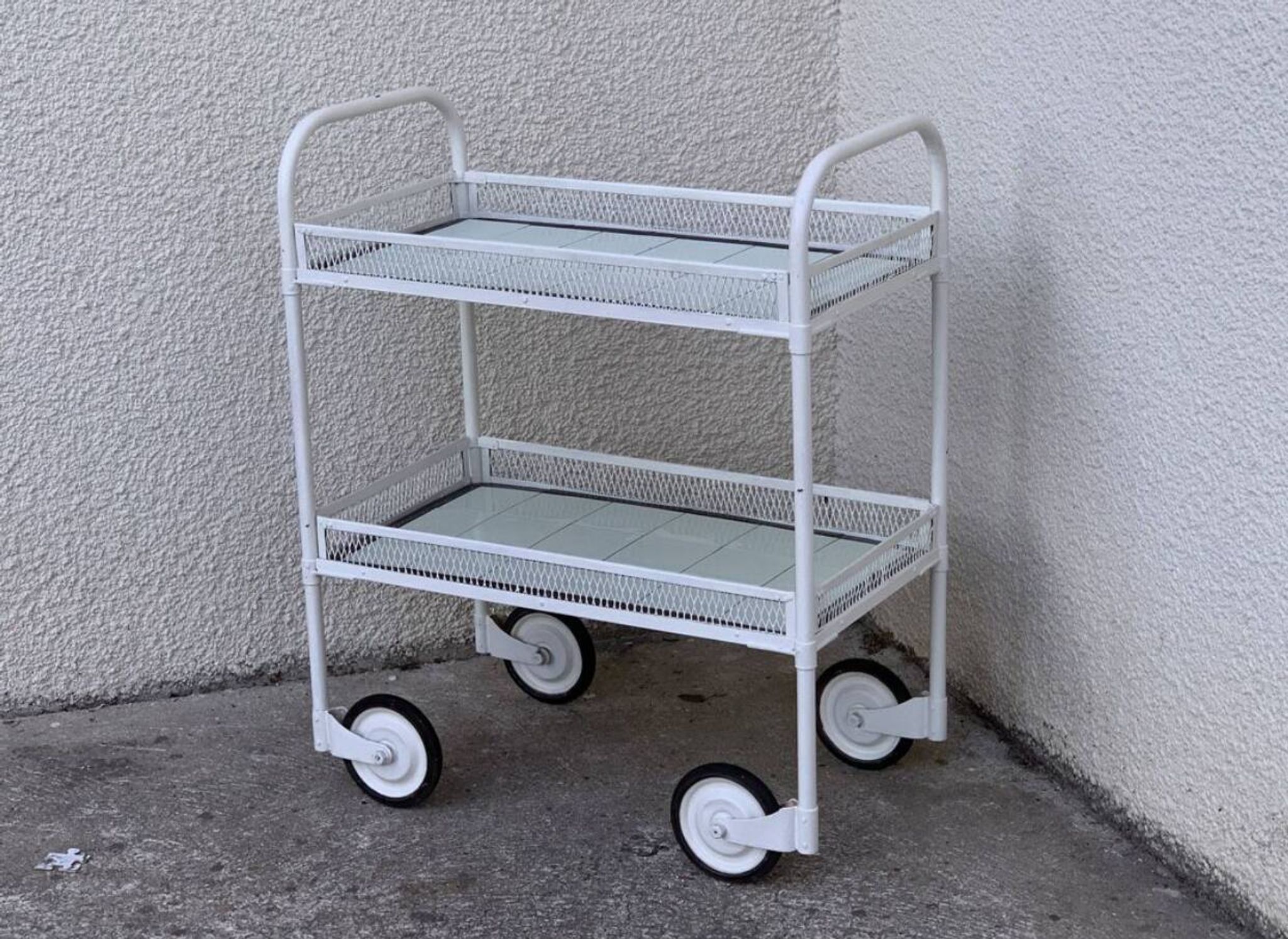 Vintage metal dessert trolley, openwork, 1950s.