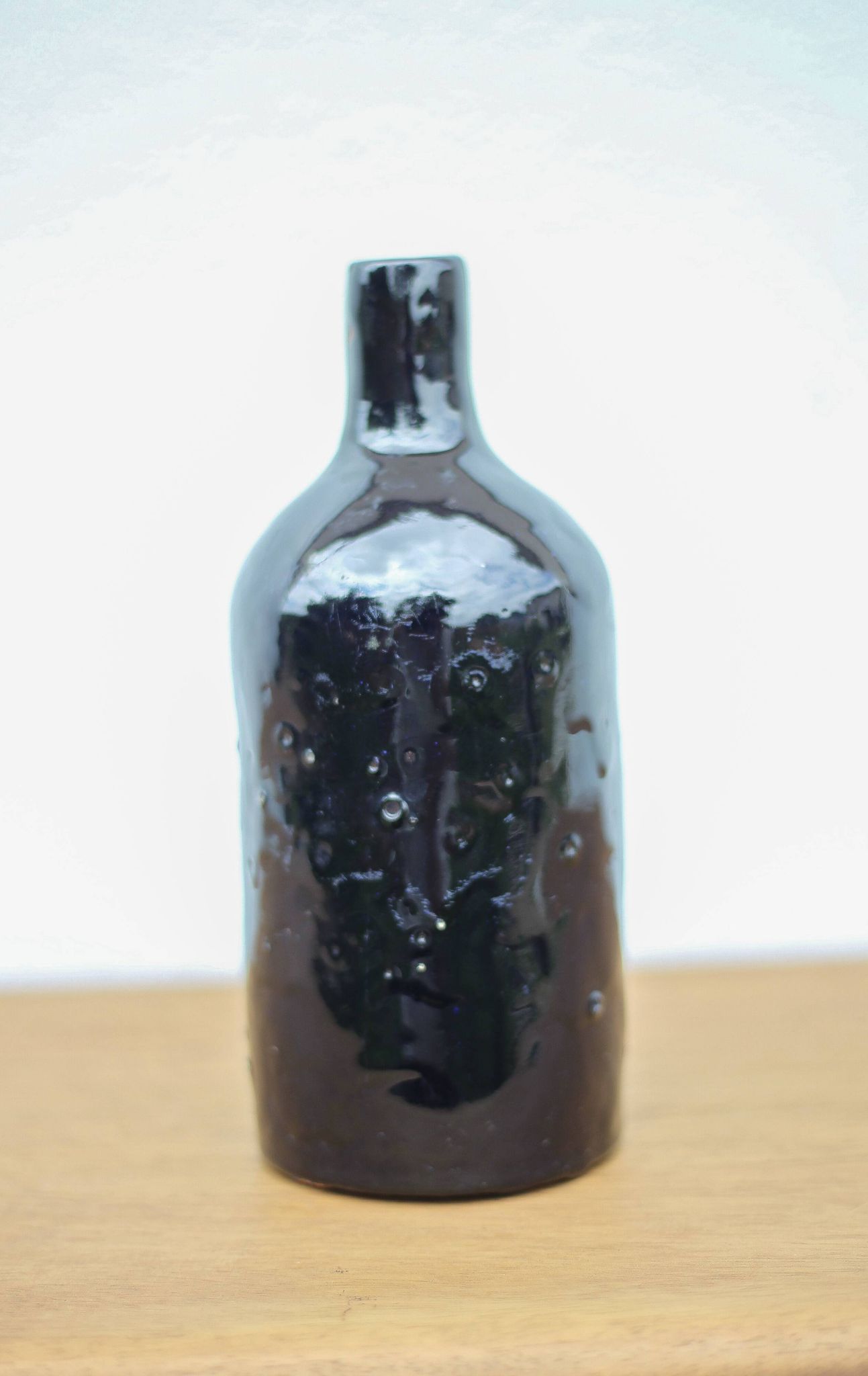 Vintage cobalt blue glazed terracotta bottle, decorative bottle