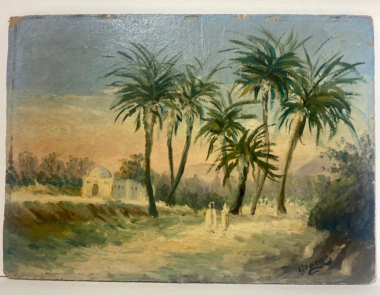Old painting, orientalist landscape, signed, XX century