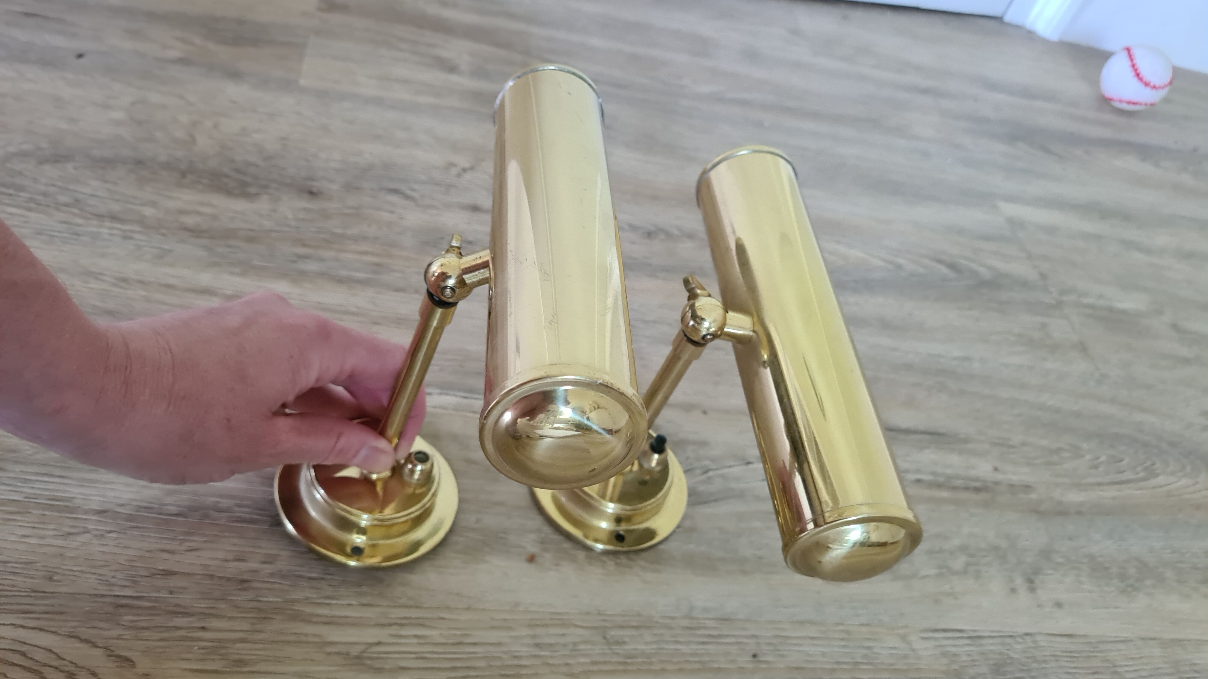 Old pair of gilded brass wall sconces / night lights from the 70s