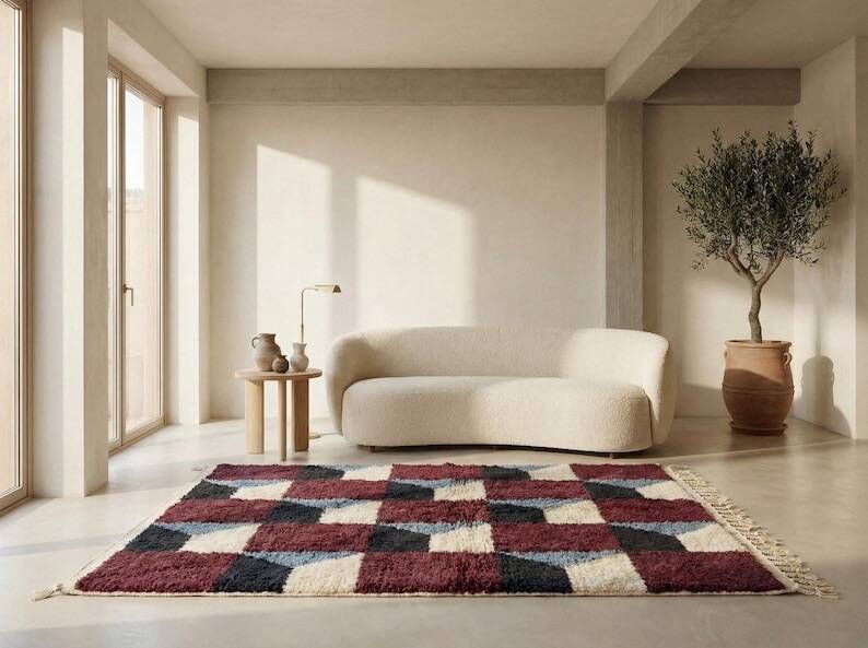 Handwoven natural wool rug, size 200/300 cm.