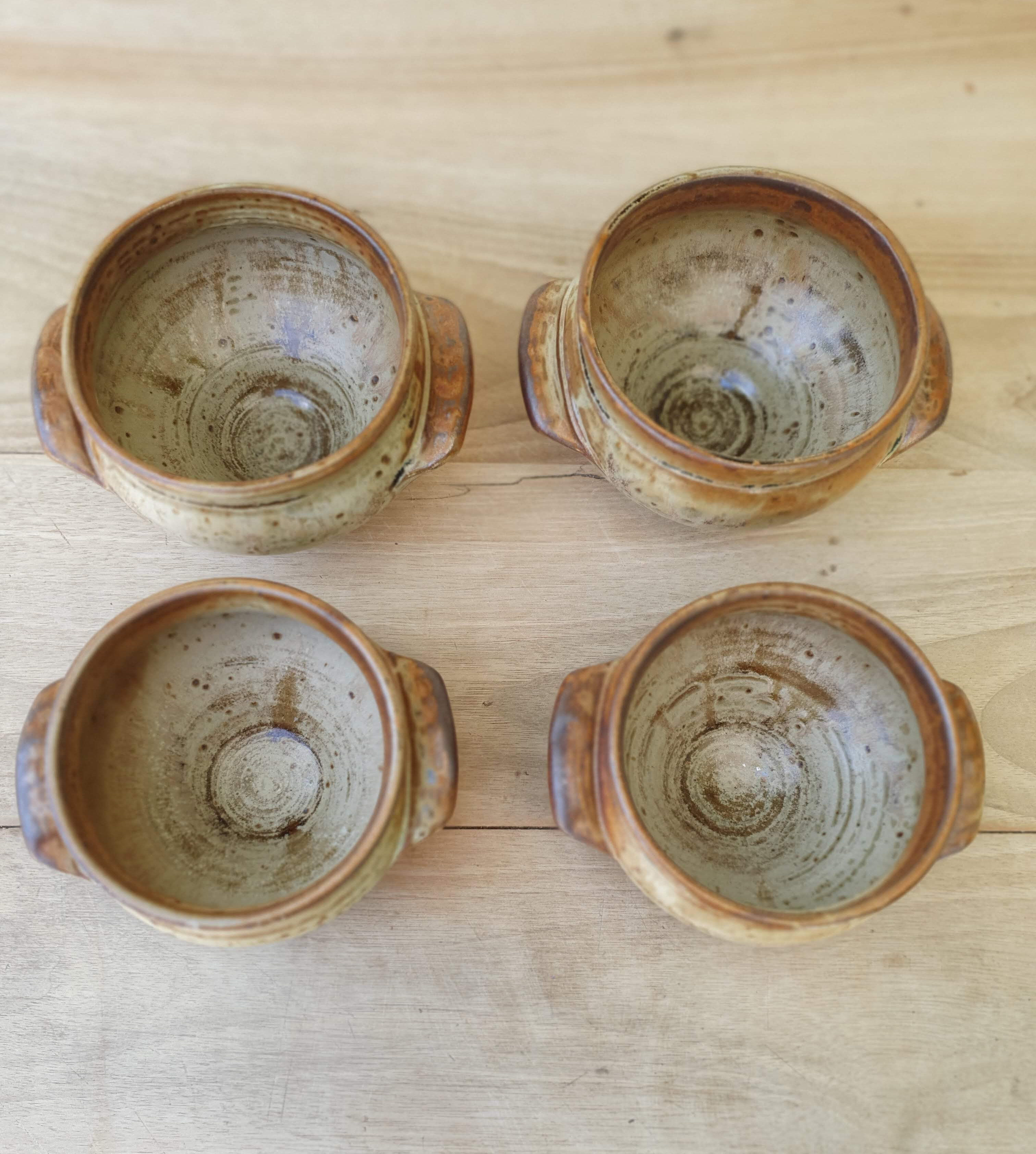 4 sandstone onion soup bowls