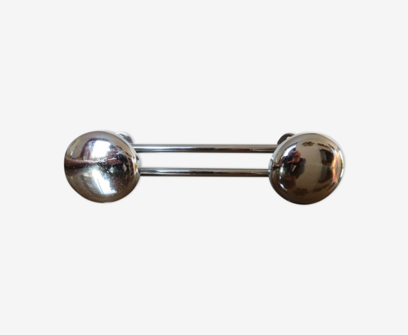 Chrome metal coat rack, 2 hooks, 70s