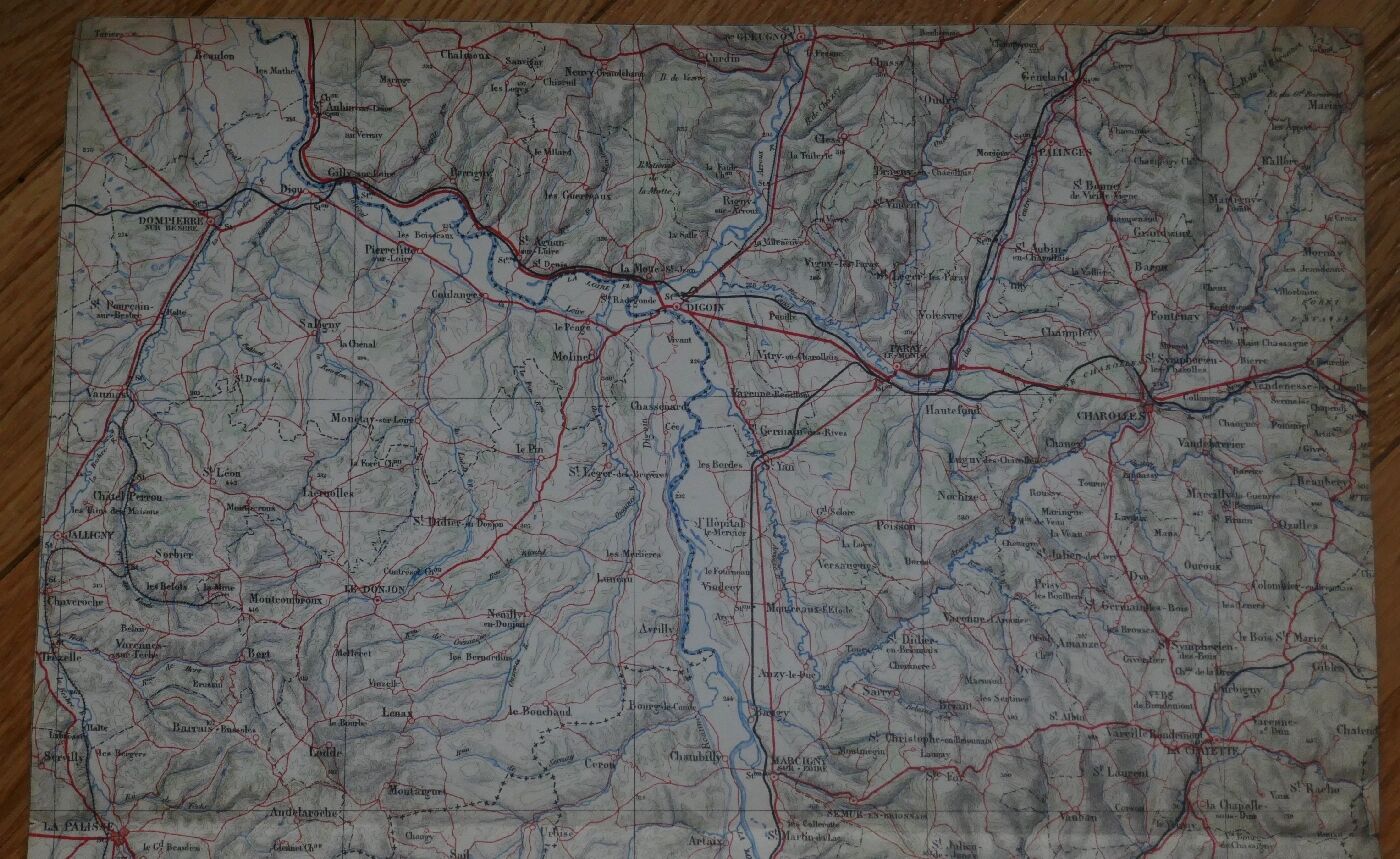 Old map of the Roanne Digoin La Palisse region