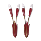 Set of two red Mid Century French wall lamps