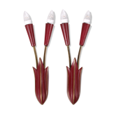 Set of two red Mid Century French wall lamps