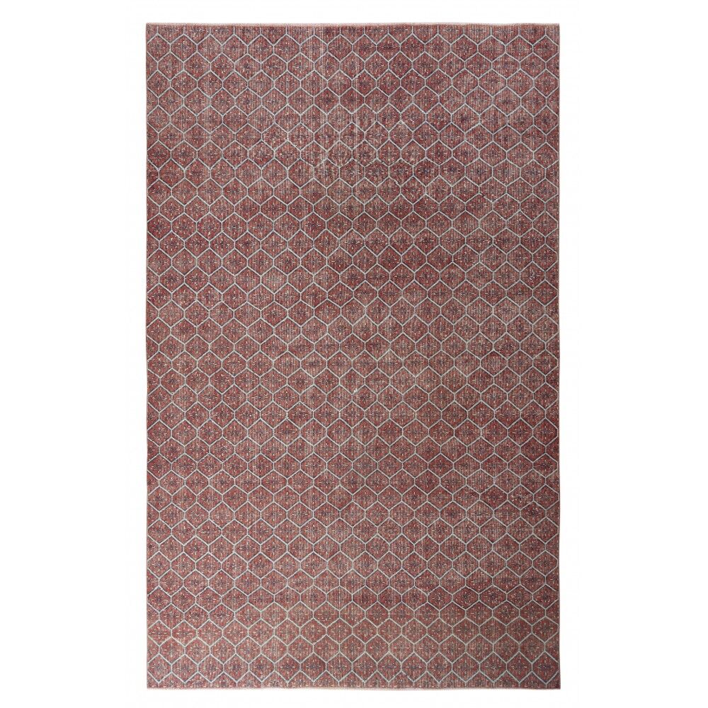 Hand-knotted Vintage Turkish Red Wool Area Rug with Floral Design for Home and Office Decor