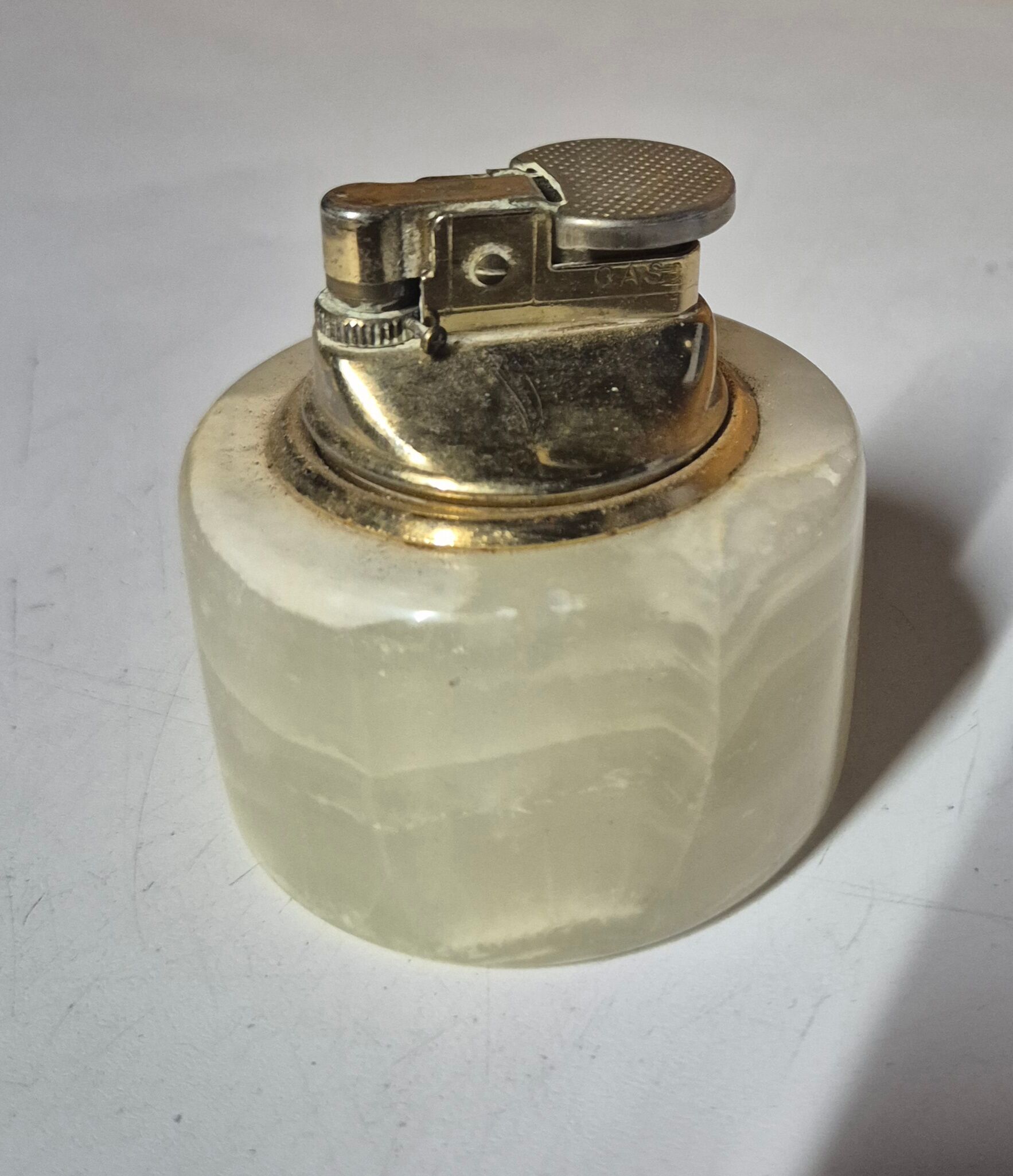 Vintage onyx stone table lighter with gold metal