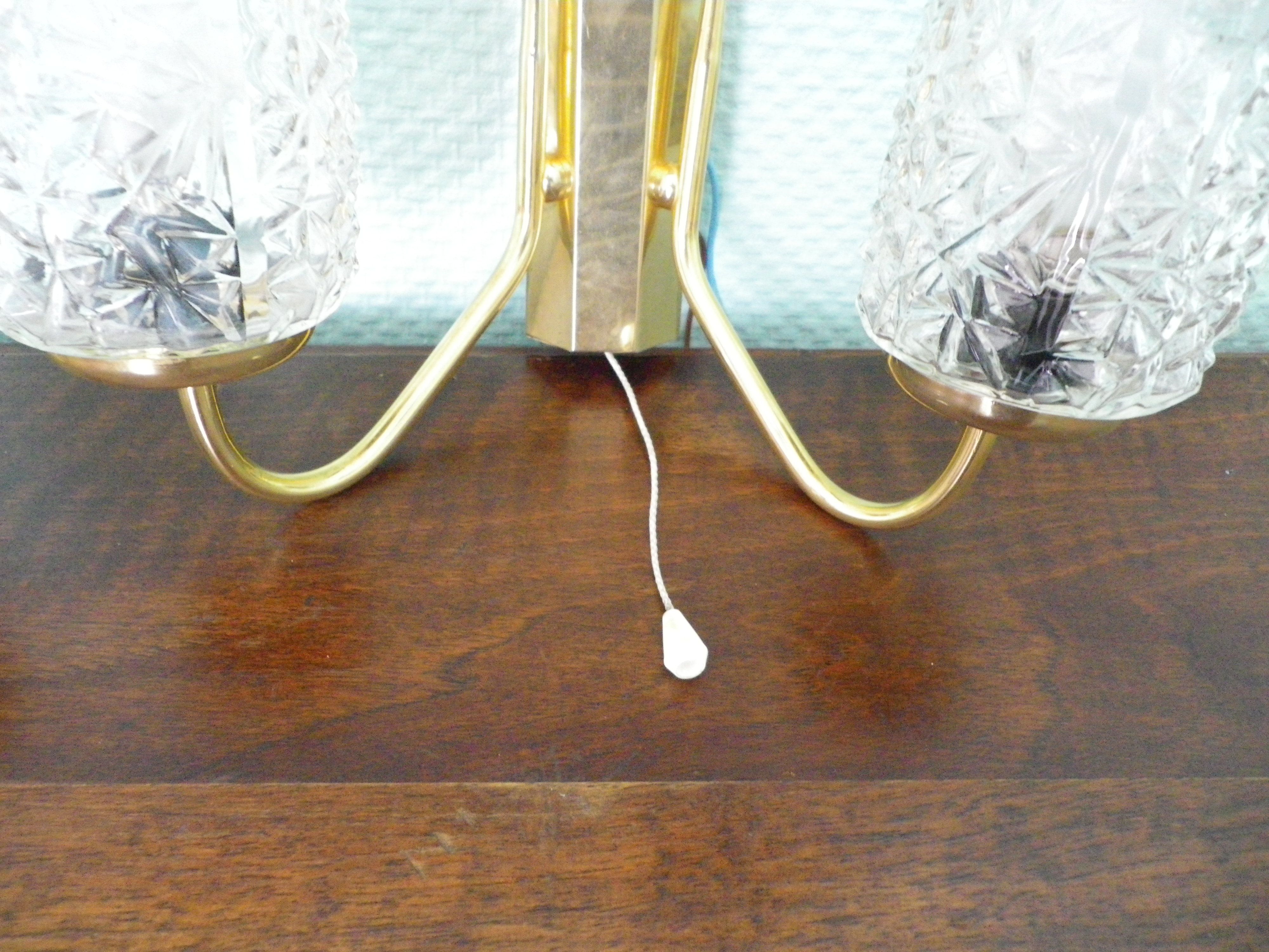 Wall lamps double lighting, with drawer, gilded metal, lampshade in worked glass - 1970