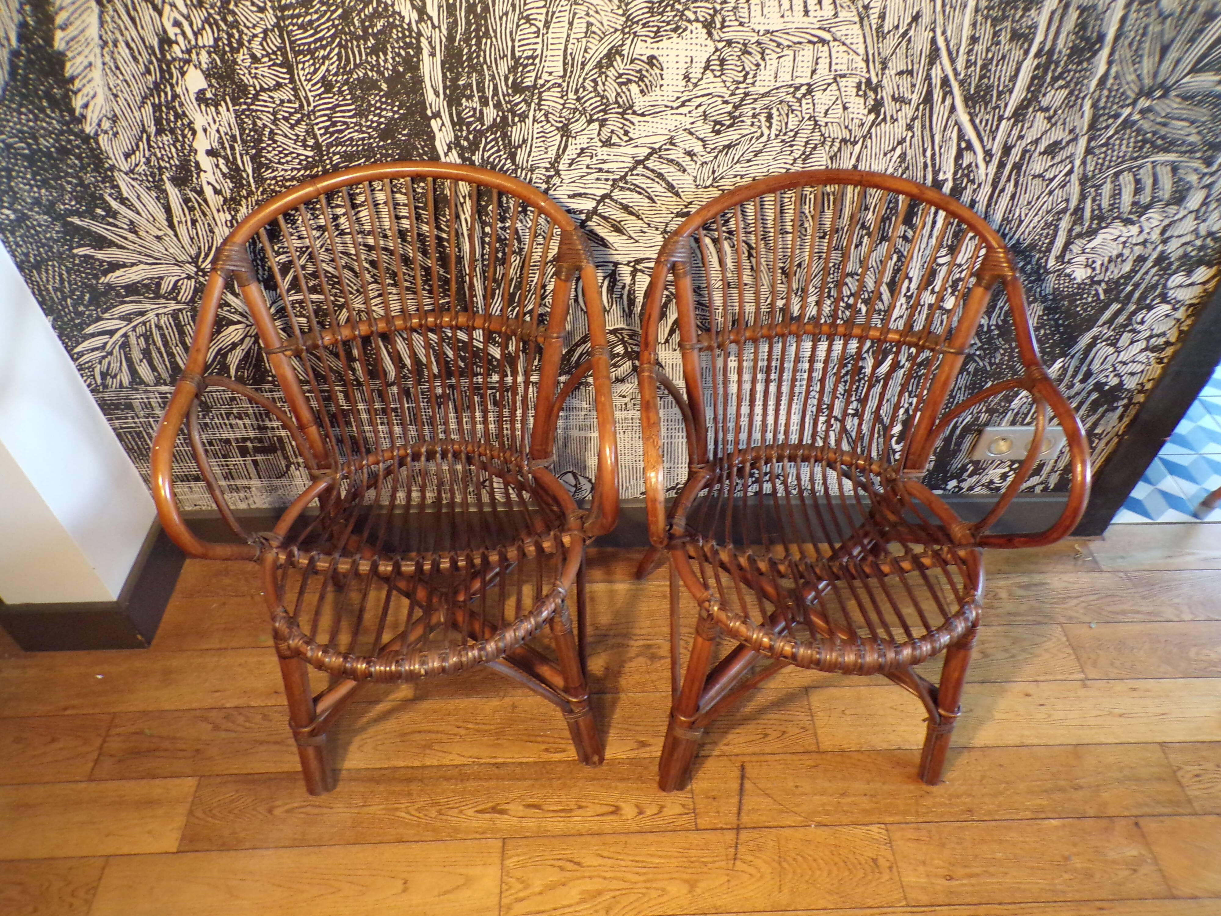 Pair of rattan basket chairs