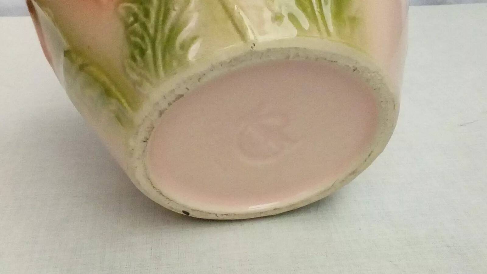 Barbotine earthenware planter with poppy flower decor