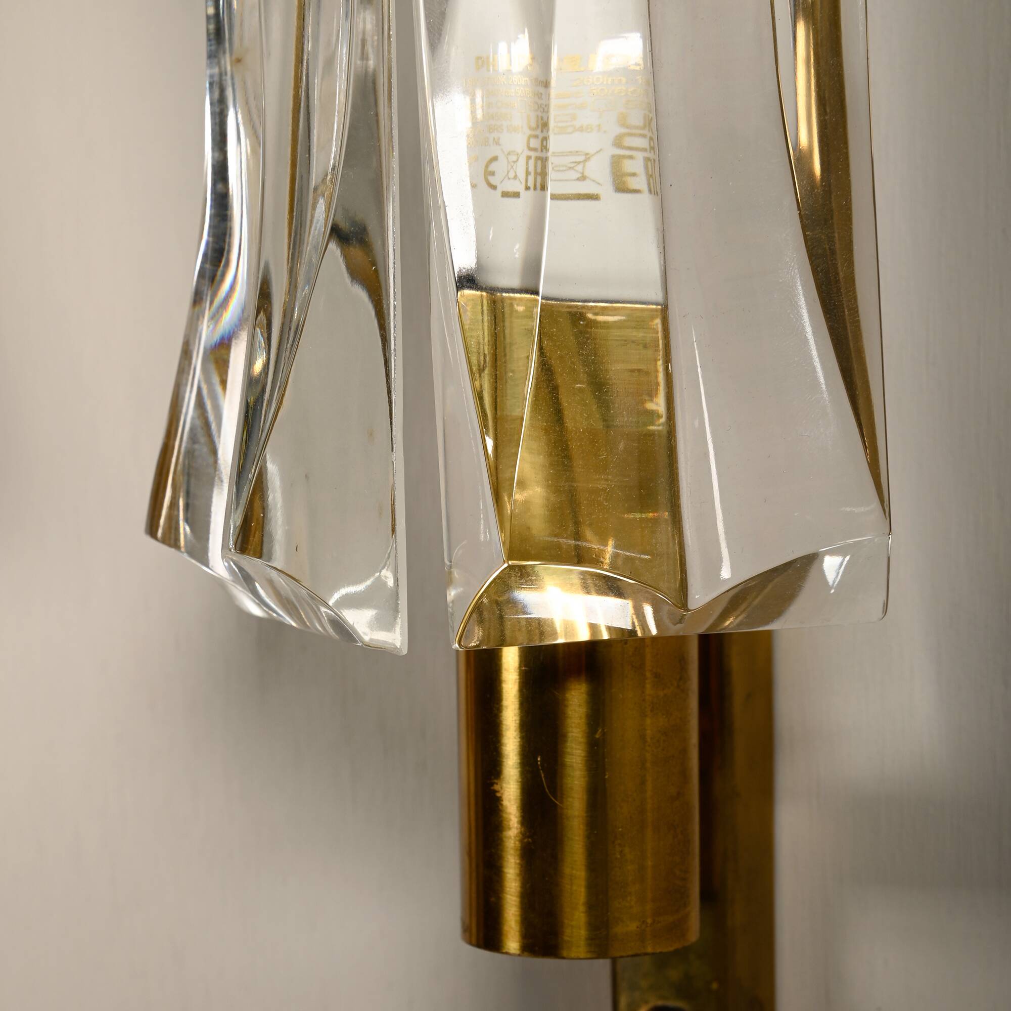 Set of vintage Danish Modern Brass and Glass Wall Sconces, 1970's