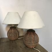 Paire de pieds de lampes vintage en rotin
