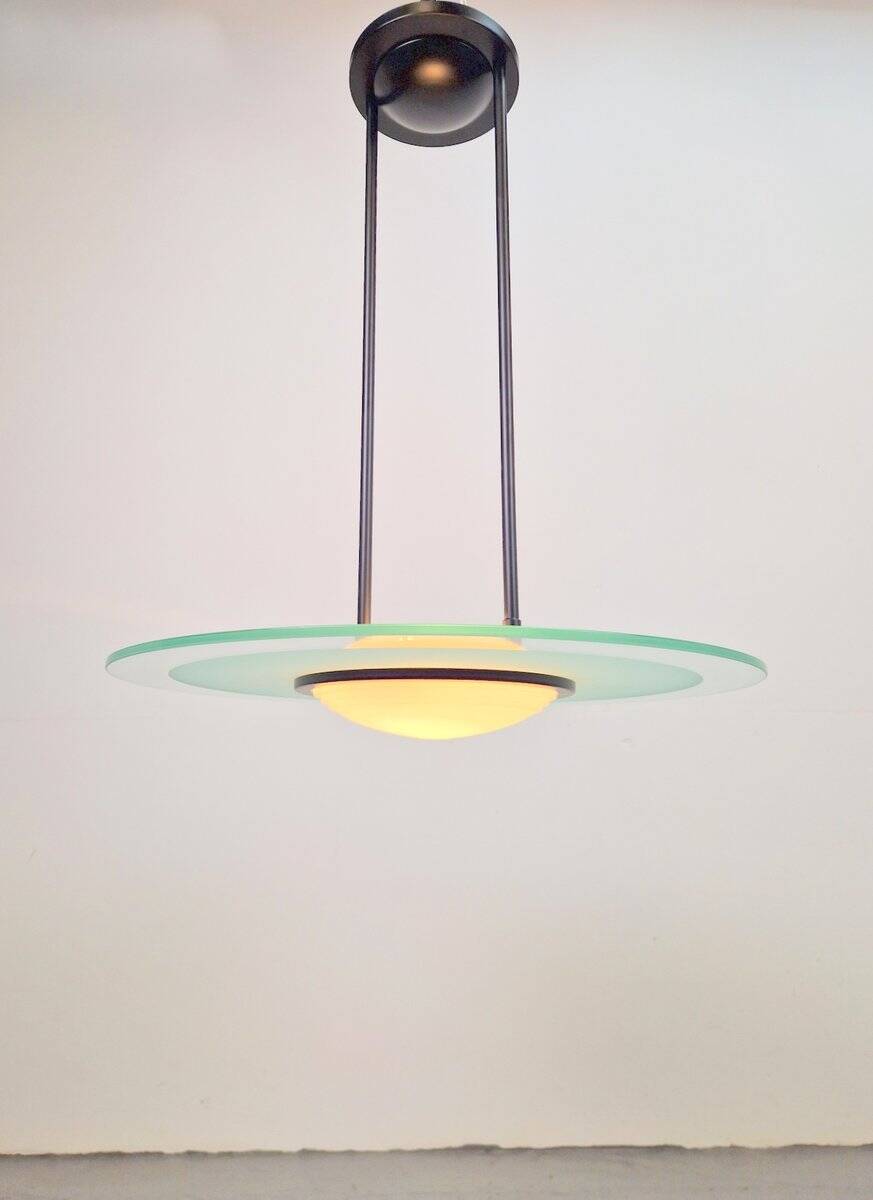 Vintage Italian Glass Disc UFO Pendant Lamp, 1980s