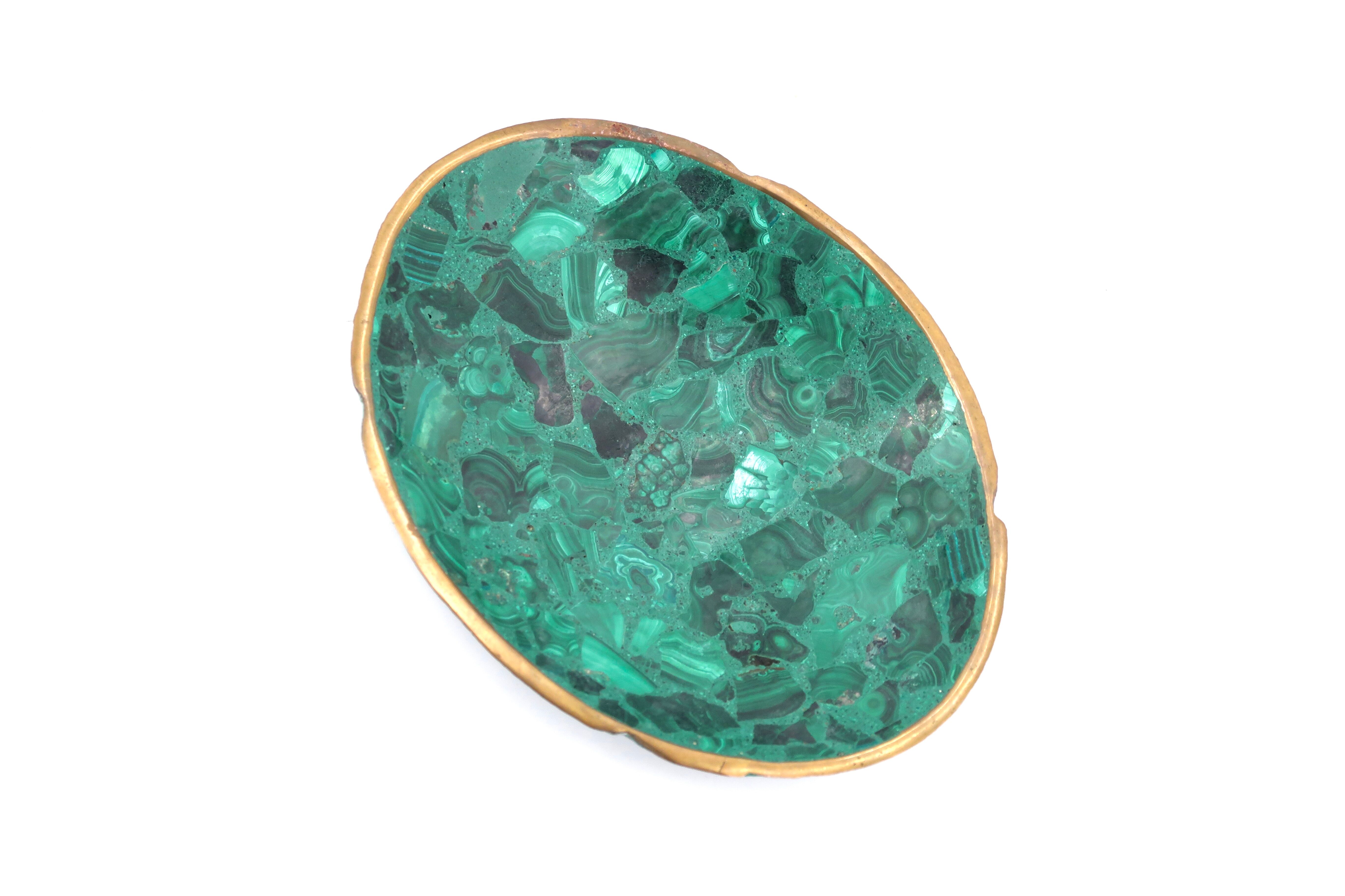 Vide poche en malachite et laiton, années 60