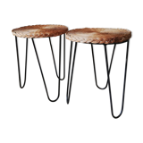 Metal and rattan tripod side table pair