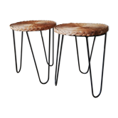 Metal and rattan tripod side table pair