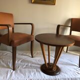 Pair of color wisky wood and skai armchairs 1950