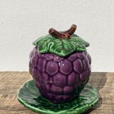 Sweet in Grape Slip or vintage jam maker, green and purple earthenware ceramics