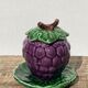 Sweet in Grape Slip or vintage jam maker, green and purple earthenware ceramics