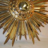 Mirror Sun bomb said "witch" 78 cm wood Golden early 20th