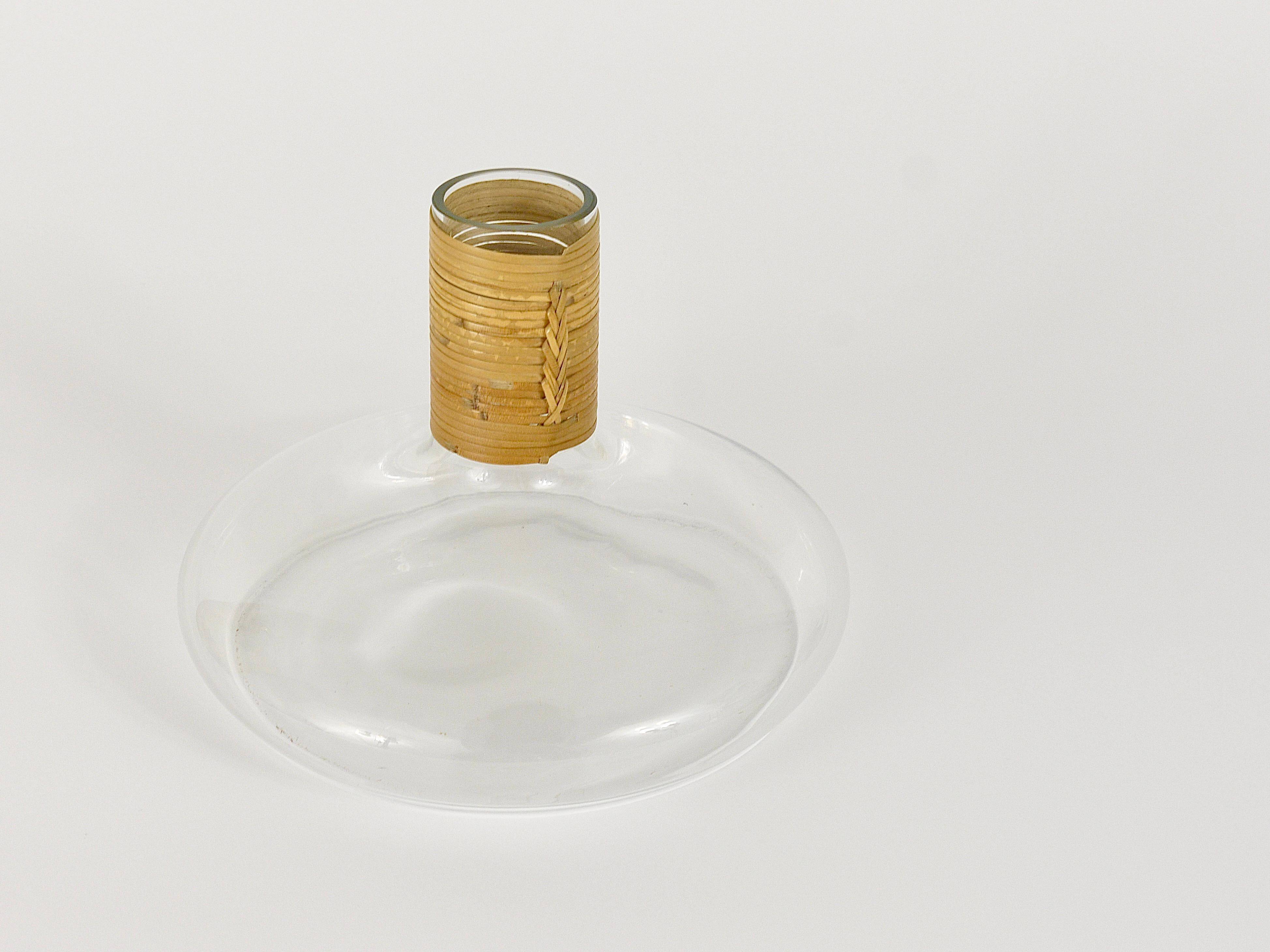 Vase or decanter by Carl Aubock with wicker top, mid-century, Austria, 1950s.