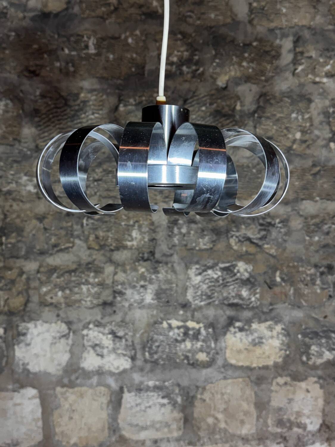 Brushed aluminum pendant light from the 1970s