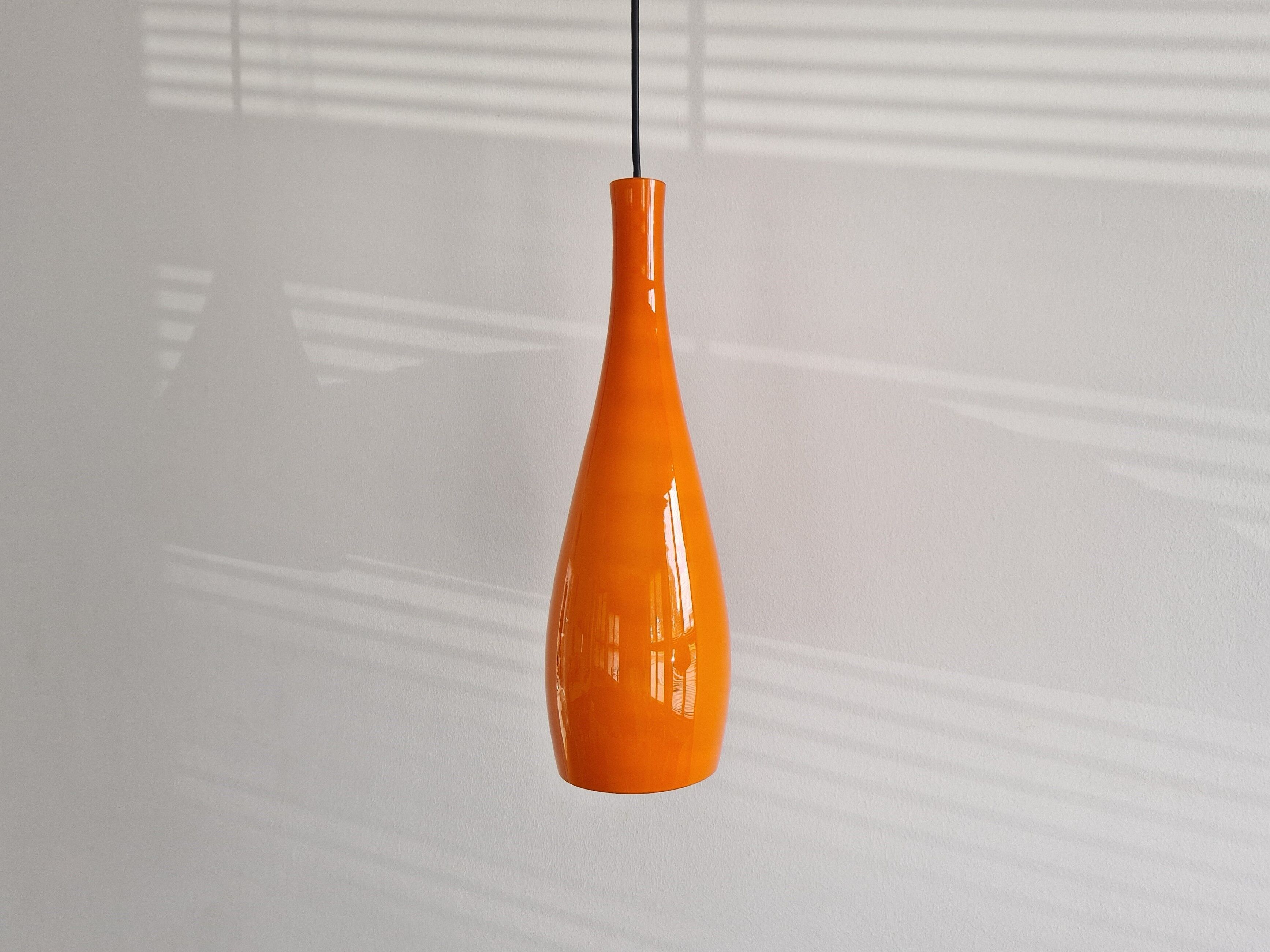 Orange glass 'Bang' pendant lamp by Jacob E. Bang for Fog & Mørup, Denmark 1960's
