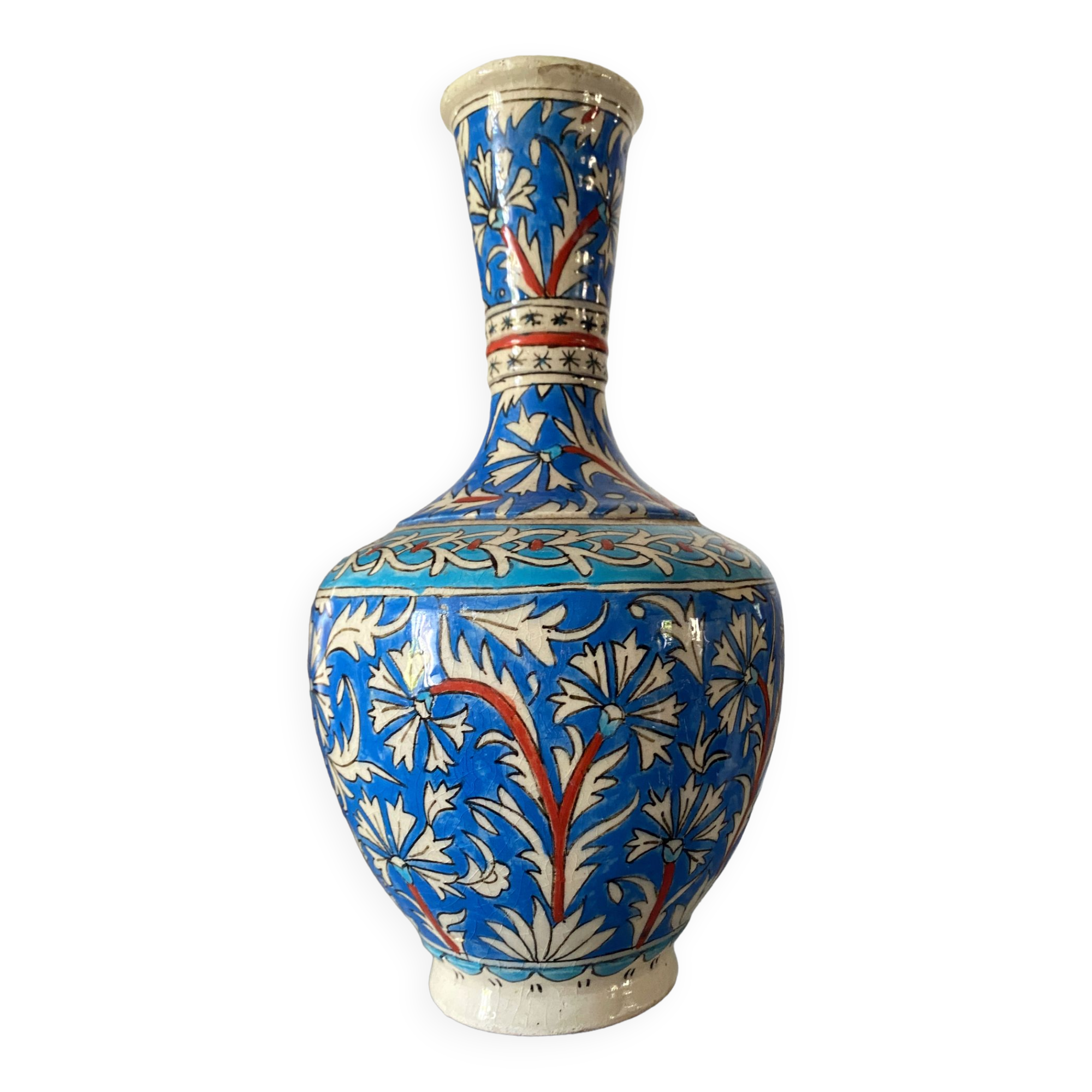 Iznic ceramic vase with blue interlacing